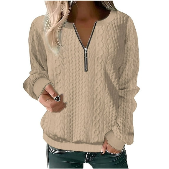 Fiaer,Quarter Zip Pullover Women,oversized Fall Sweatshirts for Women,Womens Tops Loose Fit Casual Going Out V Neck Khaki XXL
