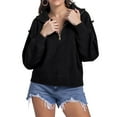 thumbnail image 1 of Fiaer Quarter Zip Sweater for Women V Neck Long Sleeve Knitted Pullovers Lapel Collared Loose Fit Fashion Casual Tops Black M, 1 of 4