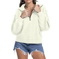 thumbnail image 1 of Fiaer Quarter Zip Sweater for Women V Neck Long Sleeve Knitted Pullovers Lapel Collared Loose Fit Fashion Casual Tops White XL, 1 of 4