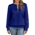 thumbnail image 1 of Fiaer Quarter Zip Women Sweatshirts Crew Neck Plus Size Long Sleeve Jacquard Pullovers Baggy Casual Fashion Tops Blue XL, 1 of 7