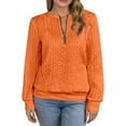 thumbnail image 1 of Fiaer Quarter Zip Women Sweatshirts Crew Neck Plus Size Long Sleeve Jacquard Pullovers Baggy Casual Fashion Tops Orange XL, 1 of 7
