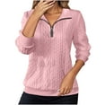 thumbnail image 1 of Fiaer Quarter Zip Women Sweatshirts Plus Size Long Sleeve V Neck Pullovers Loose Fit Casual Fashion Lapel Collared Pocket Tops Pink M, 1 of 6