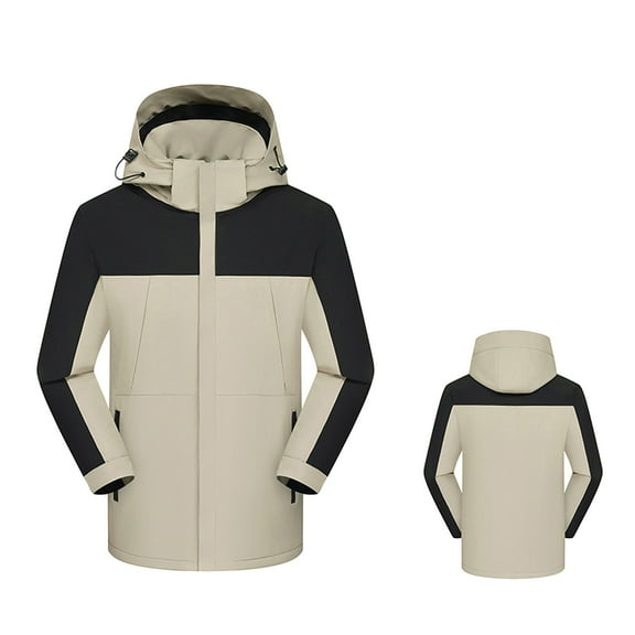 Fiaer Rain Jacket Women 3-in-1 Windbreaker Waterproof Thermal Oversized Full Zip up Softshell Color Blocking Casual Hooded Tops for Hiking Climbing and Camping Grey XXXL