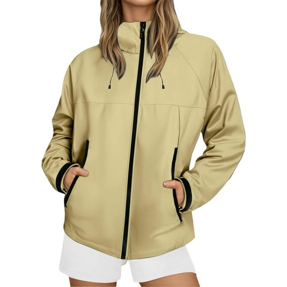 Fiaer Rain Jacket Women Waterproof Windbreaker Hooded Tops Oversized Full Zip up Long Sleeve Lightweight Outdoor Jackets Yellow S