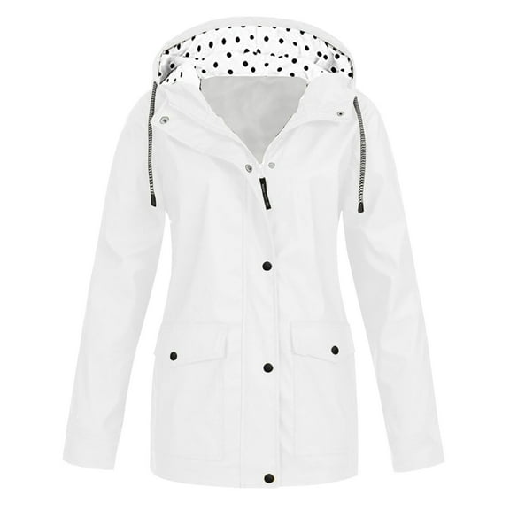 Fiaer Rain Jacket for Women Lightweight Long Hooded Raincoat Waterproof Outdoor Travel Hiking Windbreaker Oversized Tops White XXXL