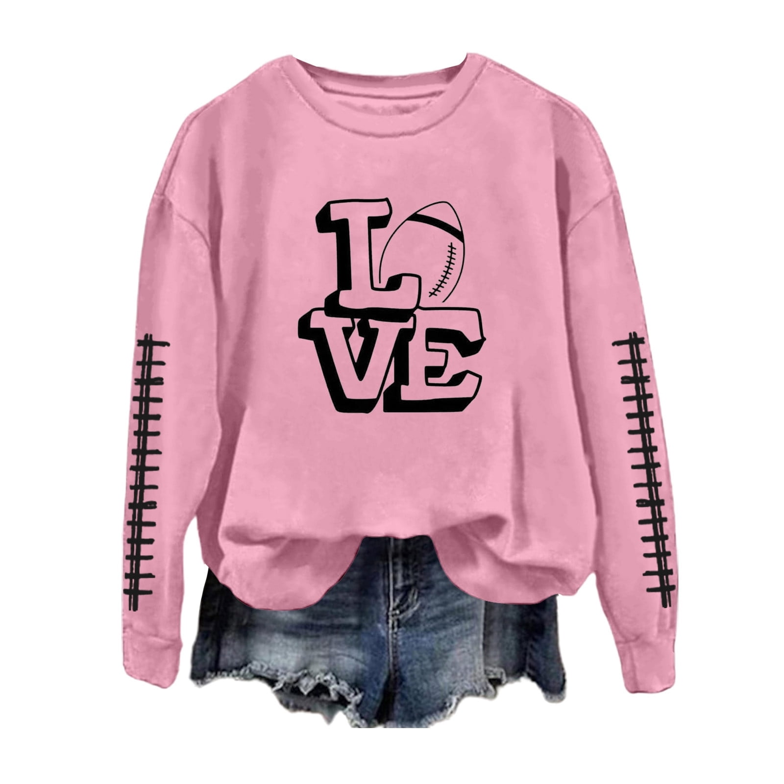 Fiaer,Rugby Heart Print Crew Neck Sweatshirts Women,Womens Tops Plus