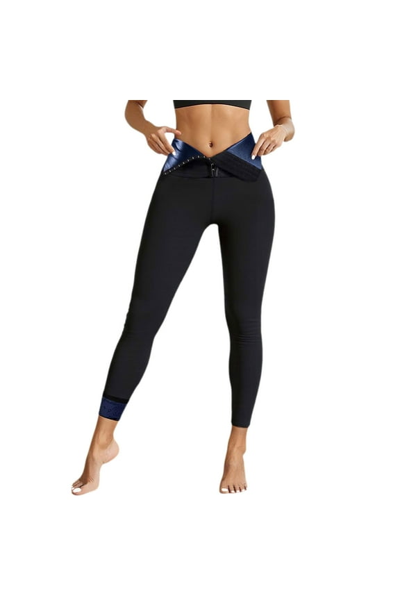 Sauna Pants Women Sweat Leggings Oversized High Waist Workout Body Shaper Pants Buttons Tummy Control Trousers Blue XXL