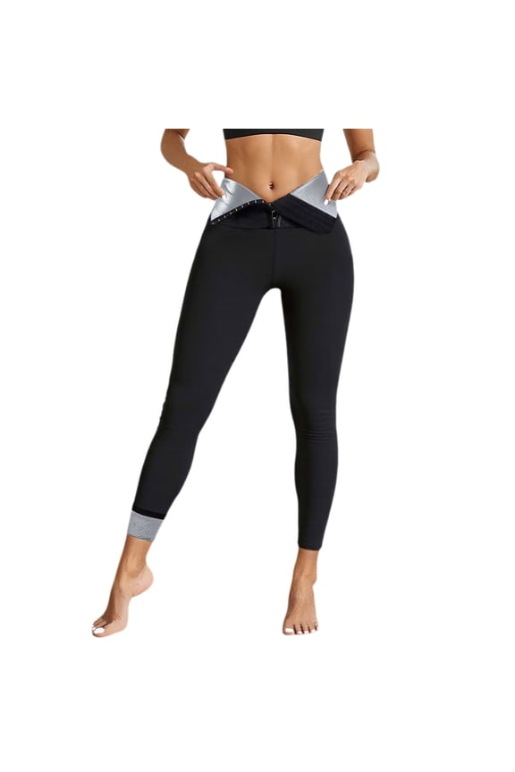 Sauna Pants Women Sweat Leggings Oversized High Waist Workout Body Shaper Pants Buttons Tummy Control Trousers Silver S