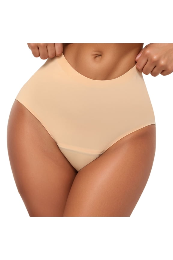 ,Seamless High Cut Period Panties for Women,Womens Leak-Proof No Show Briefs,Ladies Breathable Comfy Lightweight Triangle Underwear Beige S