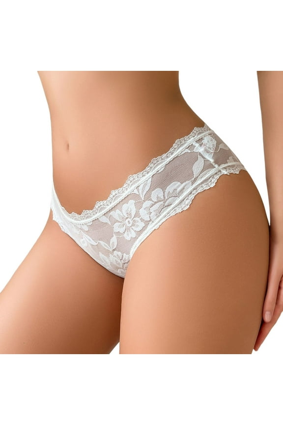 ,Sexy Thong for Women Lace Panties Low Waist Lightweight Briefs Sheer Comfort Breathable Fashion Triangle Underwear White M