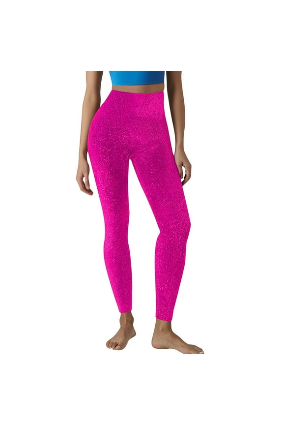 ,Shiny Leggings High Waist Neon Leggings Elastic Stretch Skinny Comfy Lightweight Pants Tights Disco Party Rave Hot Pink M