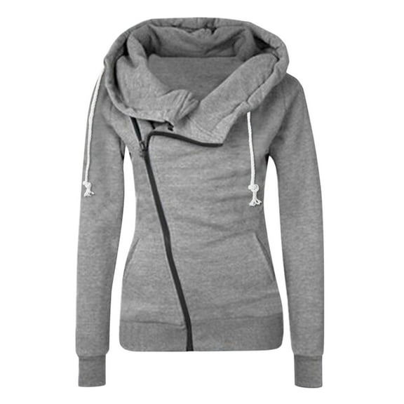 Fiaer Side Full Zip up Hoodies for Women Plus Size Long Sleeve Drawstring Hooded Sweatshirts Baggy Solid Tops with Pockets Grey XXL
