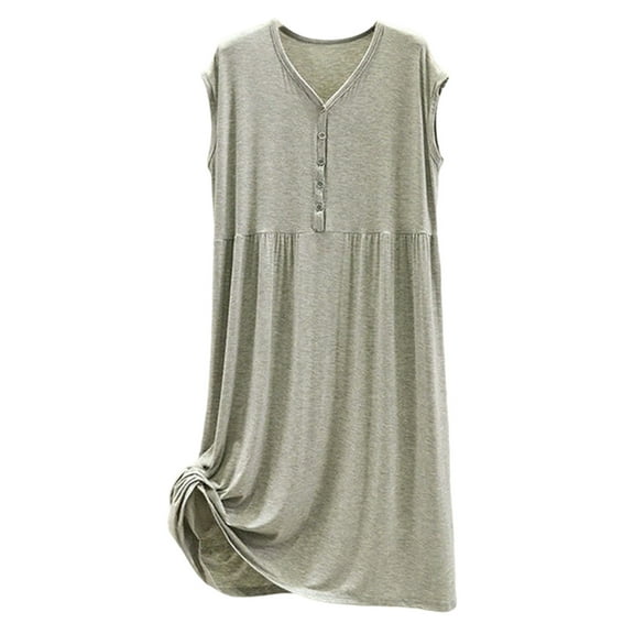 Fiaer,Sleeveless Tank Nightgowns for Women,Womens V Neck Buttons Loose Fit Sleepwear,Lounge Outfit,Women's Casual Trendy Pajamas Grey One Size