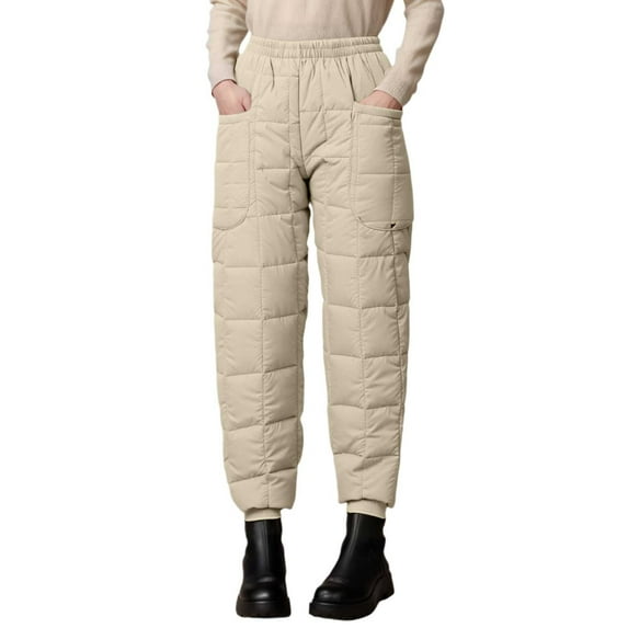 Fiaer Snow Pants Womens Winter Windproof down Trousers Warm Outdoor Ski Padded Warm Oversized Slacks with Pocket Khaki XL