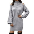 thumbnail image 1 of Fiaer Sweater Dresses for Women Turtleneck Long Sleeve Thermal Warm Loose Fit Casual Trendy Mini Dress Grey XL, 1 of 5