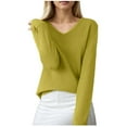 thumbnail image 1 of Fiaer Sweater for Women V Neck Trendy Long Sleeve Lightweight Casual Loose Fit Plus Size Warm Knit Tops Yellow XL, 1 of 4