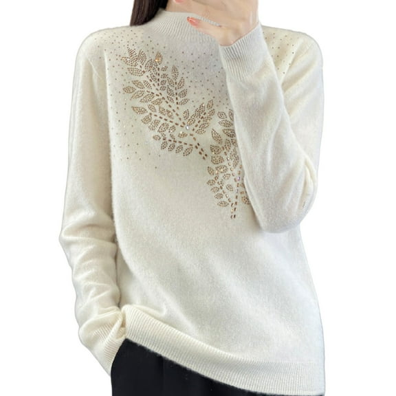Fiaer Sweaters for Women Crew Neck Long Sleeve Trendy Solid Plus Size Loose Fit Warm Knit Tops White XL