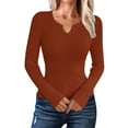 thumbnail image 1 of Fiaer Sweaters for Women V Neck Slim Fit Cozy Fall Winter Long Sleeve Solid Lightweight Trendy Leisure Knit Tops Brown XL, 1 of 6