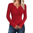 thumbnail image 1 of Fiaer Sweaters for Women V Neck Slim Fit Cozy Fall Winter Long Sleeve Solid Lightweight Trendy Leisure Knit Tops Red XL, 1 of 6
