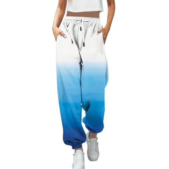 Fiaer Sweatpants Women Baggy Plus Size Gradient Pants Casual Baggy Trendy High Waisted Pocket Trousers Light Blue L