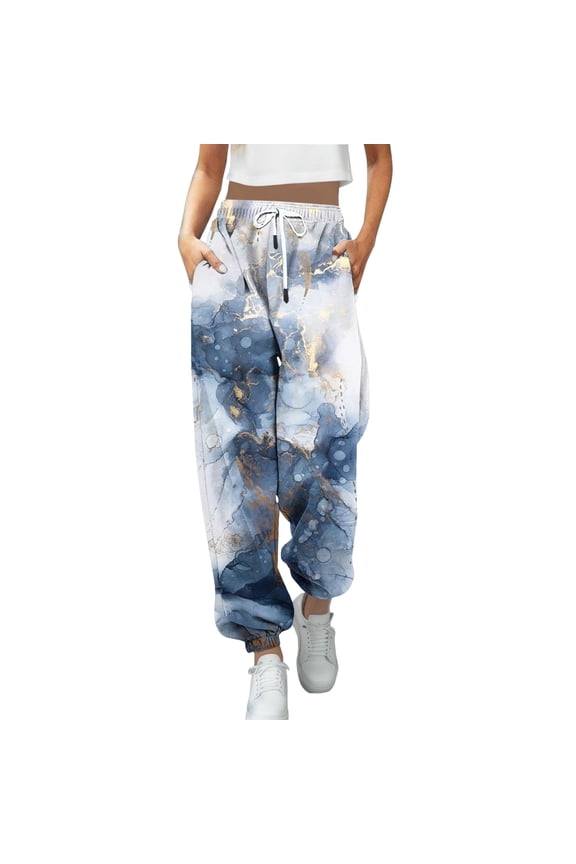 Sweatpants Women Baggy Plus Size Gradient Pants Casual Baggy Trendy High Waisted Pocket Trousers Navy L