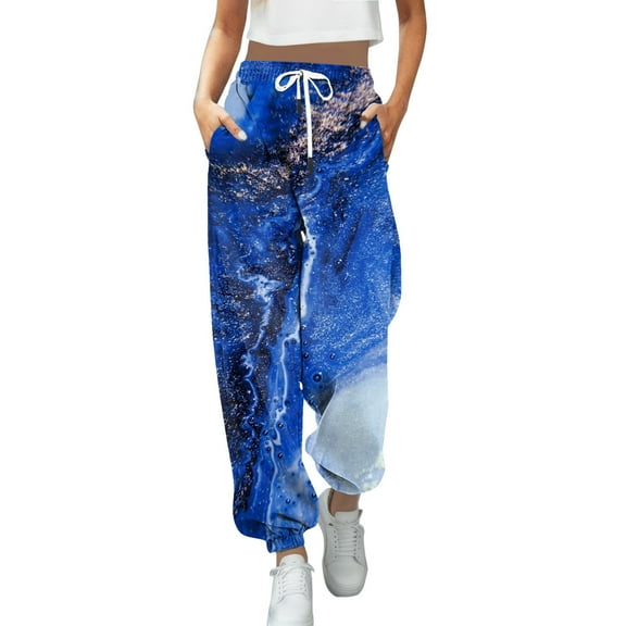 Fiaer Sweatpants Women Baggy Plus Size Gradient Pants Casual Baggy Trendy High Waisted Pocket Trousers Sky Blue XXL