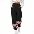 thumbnail image 1 of Fiaer Sweatpants Women Embroidered Bow Print Fashion Pants Plus Size High Waist Casual Loose Fit Comfy Drawstring Trousers with Pocket Black XL, 1 of 3