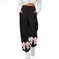 thumbnail image 1 of Fiaer Sweatpants Women Plus Size Baggy Trendy Pants Embroidered Bow Print High Waist Casual Loose Fit Comfy Trousers with Pocket Black XL, 1 of 3