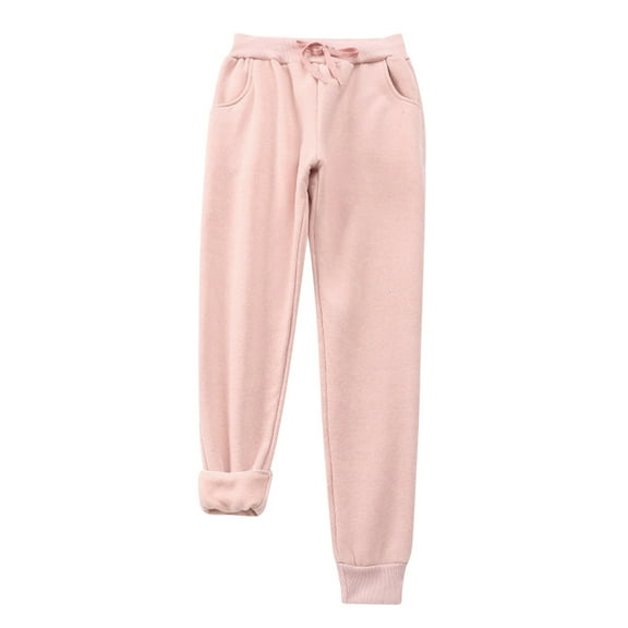 Fiaer,Sweatpants Women,Women's Warm Sherpa Lined Athletic Pants Loose Fit Casual Plus Size Jogger High Waisted Solid Trousers Pink XL