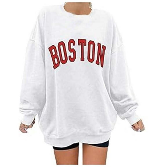 Fiaer,Sweatshirt for Women Crewneck Plus Size Long Sleeve Pullover Casual Loose Fit Trendy Letter Graphic Solid Tops White XL
