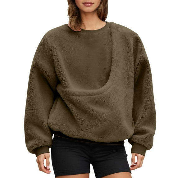 Fiaer Sweatshirt for Women Pet Pouch Long Sleeve Pullovers Animal Holder Plus Size Loose Fit Solid Color Tops Brown L