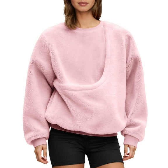 Fiaer Sweatshirt for Women Pet Pouch Long Sleeve Pullovers Animal Holder Plus Size Loose Fit Solid Color Tops Pink S
