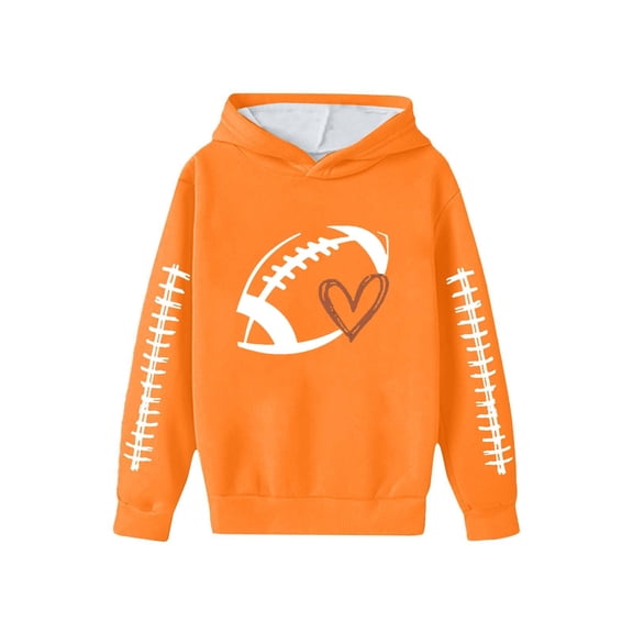 Fiaer Sweatshirts for Kids Game Day Hooded Sweatshirt Heart Football Graphic Hoodies Pullover Tops,Size 3-14 Years Orange 130