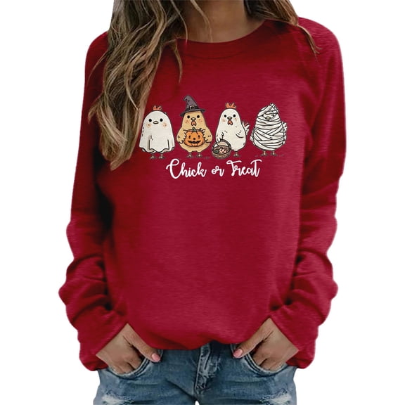 Fiaer Sweatshirts for Women Crew Neck Plus Size Cute Graphic Long Sleeve Pullovers Loose Fit Trendy Casual Tops Red XXL