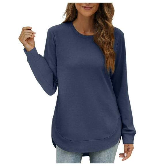 Fiaer,Sweatshirts for Women Crewneck Long Sleeve Pullover Loose Fit Casual Plus Size Solid Tops for Leggings Navy XXL