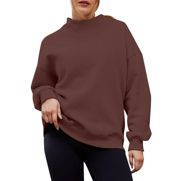 Fiaer Sweatshirts for Women Plus Size Trendy Crew Neck Pullover Long Sleeve Solid Casual Warm Loose Fit Tops Brown XXL