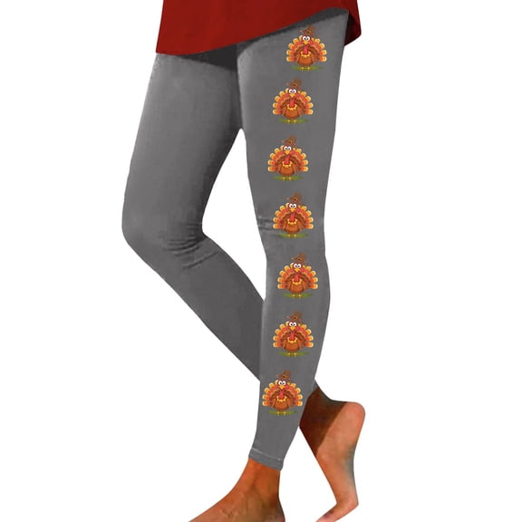 Fiaer Thanksgiving Leggings for Women Turkey Graphic Trendy Yoga Pants Plus Size High Waisted Comfy Holiday Workout Trousers Dark Gray L