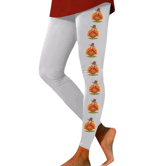 Fiaer Thanksgiving Leggings for Women Turkey Graphic Trendy Yoga Pants Plus Size High Waisted Comfy Holiday Workout Trousers Light Gray M