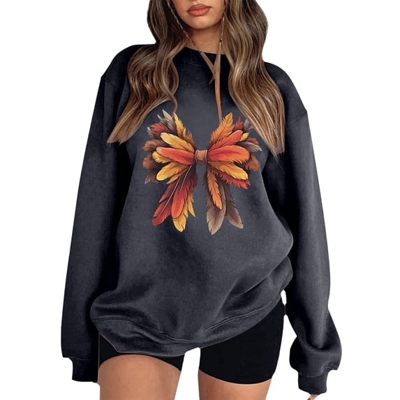 Fiaer Thanksgiving Womens Sweatshirts Leaf Graphic Plus Size Pullover Long Sleeve Crew Neck Fashion Comfort Tops Dark Gray S