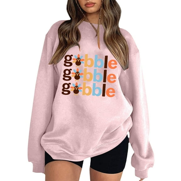 Fiaer Thanksgiving Women Sweatshirts Cute Graphic Crew Neck Plus Size Pullovers Long Sleeve Loose Fit Trendy Tops Pink S