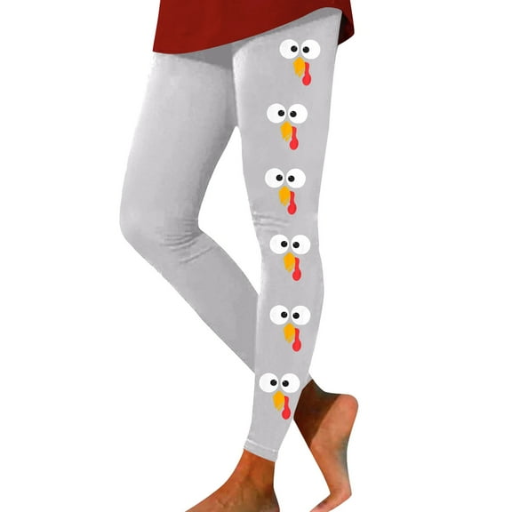 Fiaer Thanksgiving Womens Leggings Funny Graphic Plus Size Yoga Pants Tummy Control High Waisted Comfy Holiday Workout Trousers Light Gray L
