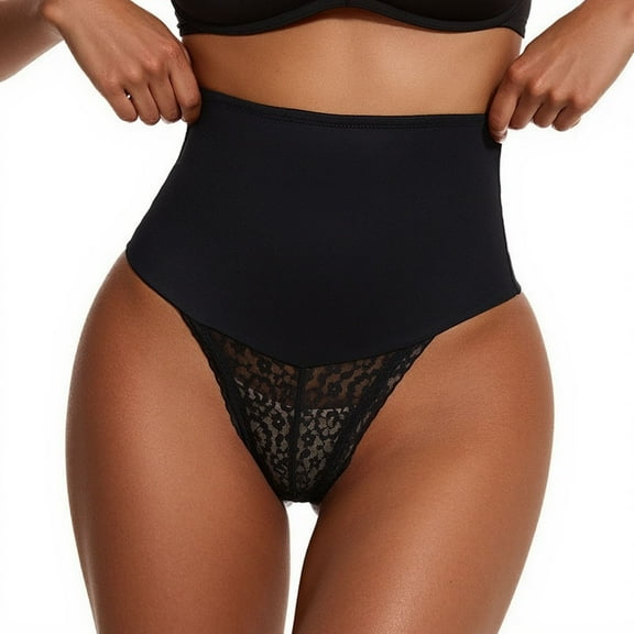 Fiaer Tummy Control Shapewear Panties for Women Lace Lifting Oversized Briefs High Waisted Seamless High Cut Shaping Underwear Black-X XL
