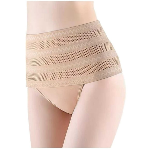 Fiaer,Tummy Control Shapewear Thong for Women,Plus Size Sexy High Waisted Body Shaper Panties,Women's Seamless Lightweight Briefs,Stretch Solid Color Underwear Girdle Panty Beige XXL