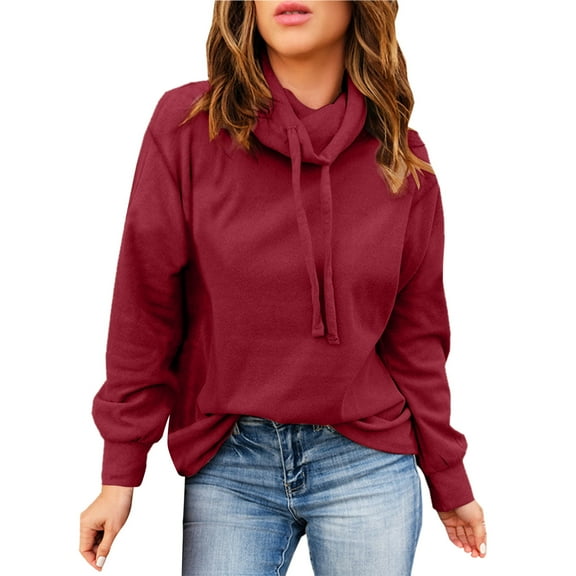 Fiaer,Turtleneck Hoodies for Women,Womens Plus Size Loose Sweatshirts Casual Trendy Warm Drawstring Fall 2025 Long Tops XXL
