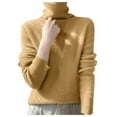thumbnail image 1 of Fiaer Turtleneck Sweater for Women Plus Size Long Sleeve Warm Solid Color Trendy Lightweight Casual Knit Tops Gold XL, 1 of 4