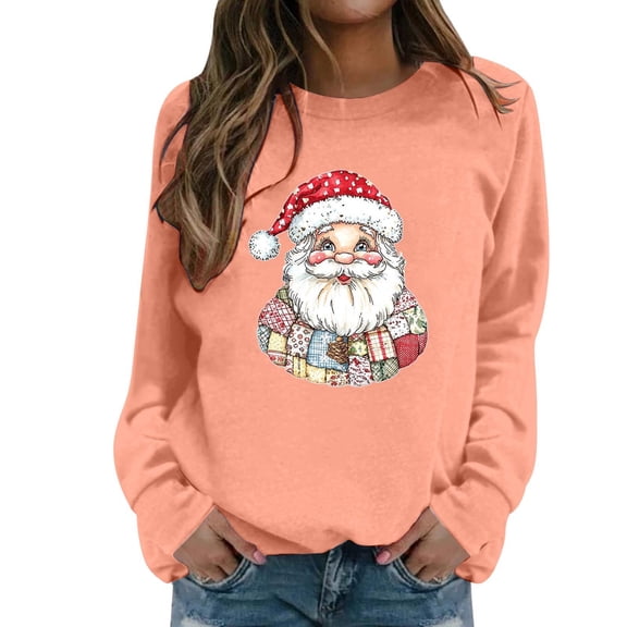 Fiaer Ugly Santa Womens Sweatshirts Christmas Crew Neck Plus Size Pullover Long Sleeve Baggy Fashion Cozy Tops Watermelon Red XL