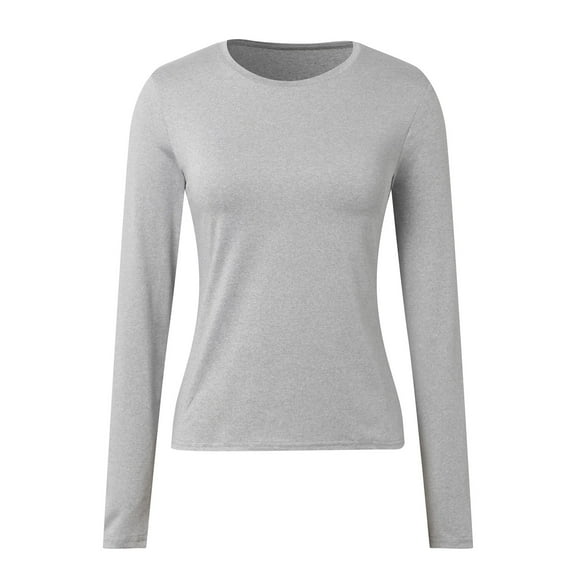 Fiaer Undershirts for Women Crew Neck Slim Fit T Shirts Plus Size Trendy Long Sleeve Tshirts Casual Comfort Tops Light Gray M