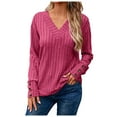 thumbnail image 1 of Fiaer V Neck Long Sleeve Sweaters for Women Casual Fall Tops Lightweight Tunic Fashion Loose Fit 2025 Plus Size Clothes Red XL, 1 of 9