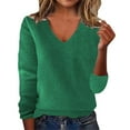 thumbnail image 1 of Fiaer V Neck Sweaters for Women Plus Size Trendy Long Sleeve Casual Loose Fit Solid Lightweight Pullover Tops Dark Green S, 1 of 5