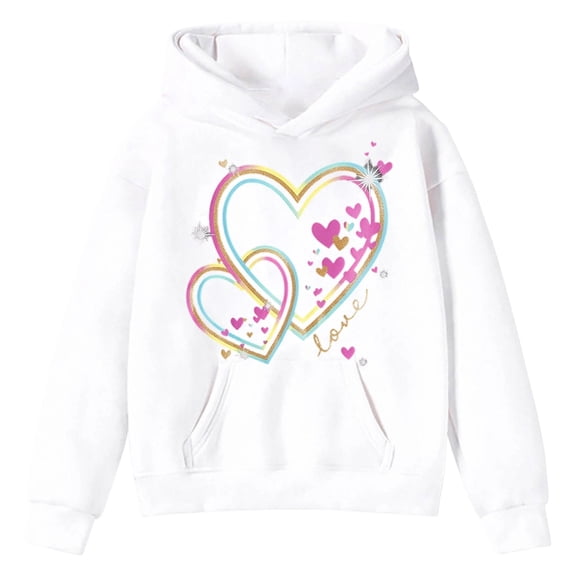 Fiaer Valentines Hoodies for Kids Boys Girls Cute Heart Graphic Hooded Sweatshirt,Size 2-13 Years White 160